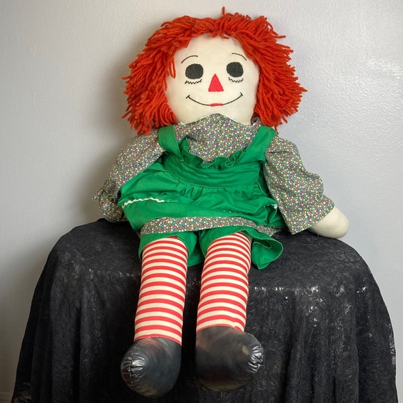 None Other - Vintage Classic Raggedy Ann Handmade Christmas Doll Red Hair and Green Dress